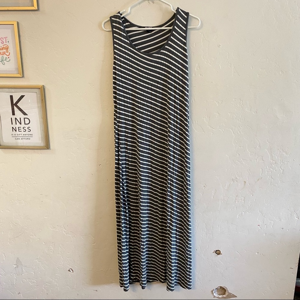 Relaxx Gray & White Striped Jersey Knit Maxi Dress